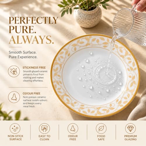 Image 7 of CELLO Amber Gold Divine Series Opalware Dinner Set of 27 Pieces for Family of 6