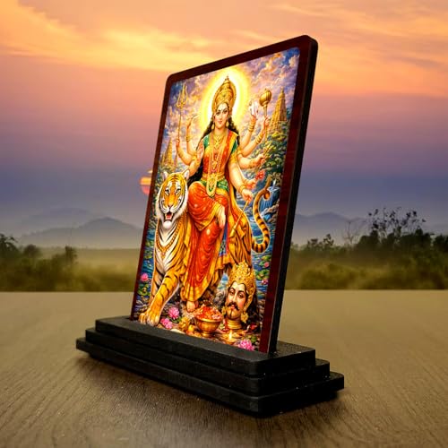 Image 3 of Durga MATA Festive Worship Wooden Idol 4x5 Inch HD Printed Table Decor for Home Temple