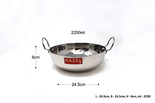 Image 3 of HAZEL Hammered Tone Stainless Steel Deep Kadhai, Diameter 24.5 cm, 2.25 LTR, Silver
