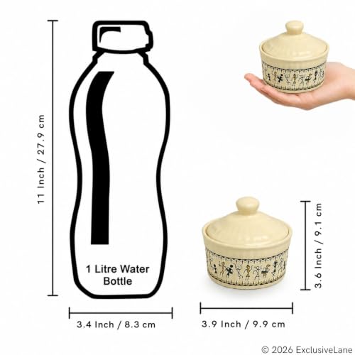 Image 7 of ExclusiveLane Whispers of Warli Ceramic Pickle Jars with Iron Holder Set of 4 160 ml