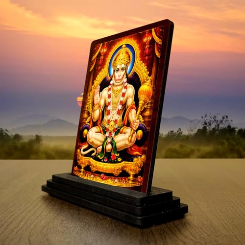 Image 3 of Hanuman Royal Darshan Wooden Idol 4x5 Inch HD Printed Table Decor for Home Temple