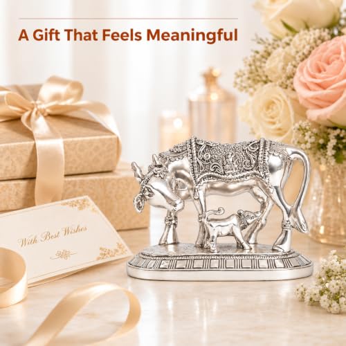 Image 5 of elaris 999 Pure Silver Plated Kamdhenu Cow Idol Showpiece – 4.9 Inch, Silver Plated