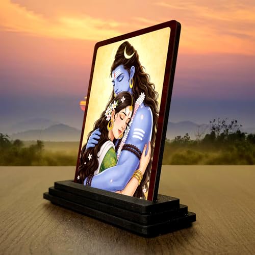 Image 3 of Sacred Portrait Shiv Parvati Wooden Table Idol 4x5 Inch HD Printed Decorative Piece