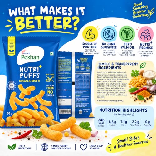 Image 7 of Acme Poshan Nutri+ Puffs Masala Masti Pack of 6 (50g each)