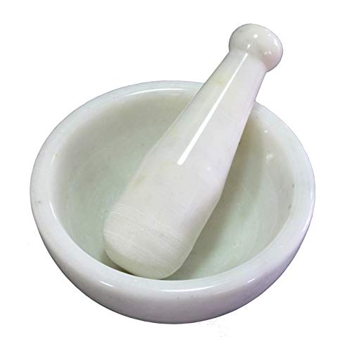 Image 6 of KLEO Natural White Marble Stone Mortar And Pestle Set 6" Wide Big Size
