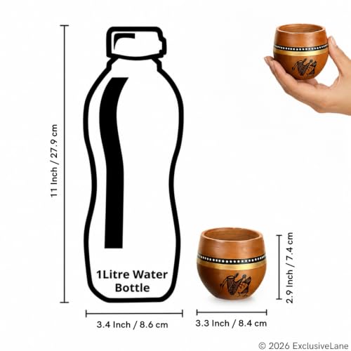 Image 7 of ExclusiveLane Warli Clay Terracotta Kullad Cups Set (Set of 4, 220 ml)