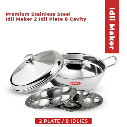 Image 7 of PANCA Stainless Steel Idli Maker with Multi Purpose Kadai | 15 Litre Steamer Cooker with 2 Idli Plates (8 Cavity) & Steel Lid | Kitchen Accessories (Idli Maker Set)