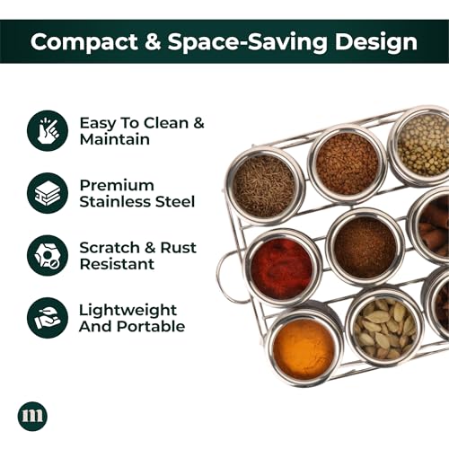 Image 6 of MARU 9 IN 1 Square Masala Box for Kitchen Steel - 130ml Each