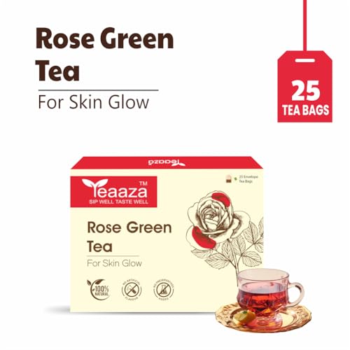 Image 7 of Teaaza Rose Green Tea Bags | 25 Pieces | For Glowing Skin | Made with 100% Whole Leaf & Natural Rose Petals