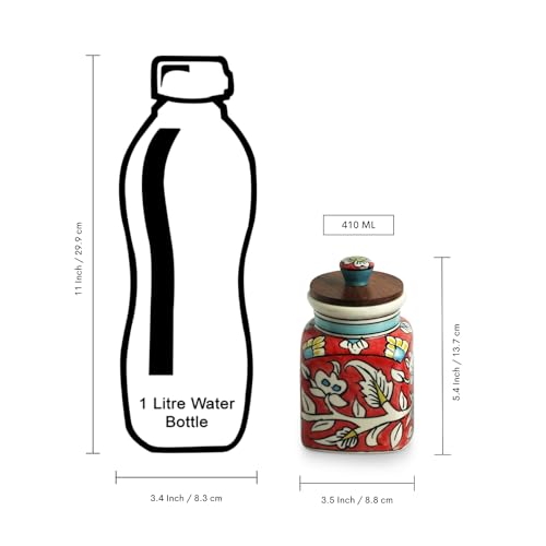 Image 7 of ExclusiveLane Mughal Classic Multi Utility Storage Ceramic Jars with Wooden Lid Set of 2 410 ml