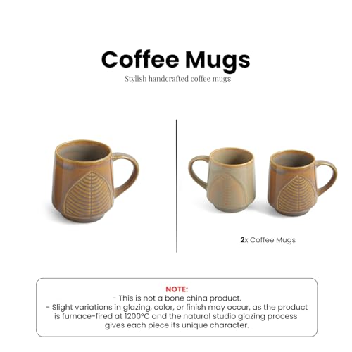 Image 7 of ExclusiveLane Leaf & Lines Ceramic Coffee Mugs Set of 2 (300 ml)