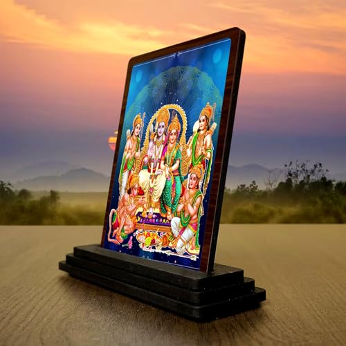 Image 3 of Ram Darbar Traditional Pooja Wooden Idol 4x5 Inch HD Printed Table Decor for Home Temple