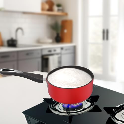 Image 6 of Preethi Dura Collection Non Stick Milk Pan | 16 cm | 5 Star Non Stick | Gas & Induction Compatible | Chilly Red | 1L | 1 Piece | Aluminium