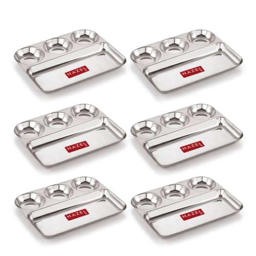 Image 7 of HAZEL Stainless Steel 4 in 1 Section Plate Meal Tray Set of 6 for Office