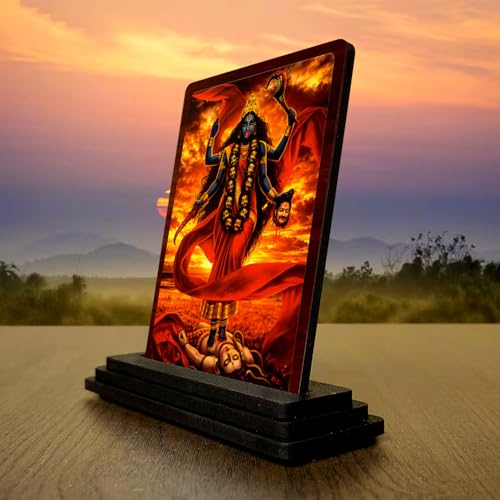 Image 3 of Kali MATA Sacred Portrait Wooden Idol 4x5 Inch HD Printed Table Decor for Home Temple