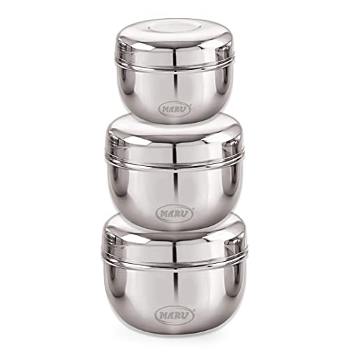 Image 7 of MARU Steel Kitchen Storage Container Set of 3, Apple Shape Stainless Steel Dabba with Lids, Heavy Gauge Mirror Finish, Stackable Food Storage Containers for Kitchen & Fridge, 500ml, 750ml, 1200ml