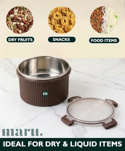 Image 5 of MARU Steel Tiffin Lunch Box Set of 2, 450ml Each
