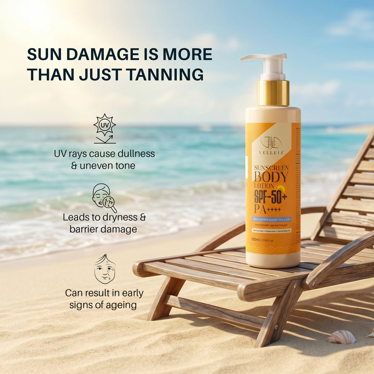 Image 8 of Velleja 2-in-1 Sunscreen Body Lotion SPF 50 PA++++ with 5% Niacinamide & Ceramides