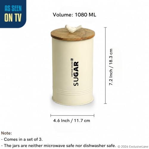 Image 7 of ExclusiveLane White Doves Airtight Metal Jars for Kitchen Storage with Wooden Lid (Set of 3, 1080 ml)