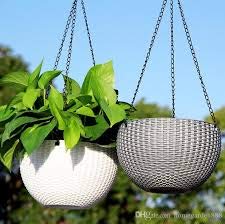 Image 6 of Go Hooked Plastic Hanging Pot, White, Pot Diameter-7.1 Inch, Pot Height-4.8 Inch, Pot Thickness-3 mm, Chain Length-13 inch Approx., 3 Pieces (RATTANWHT-3PCS)