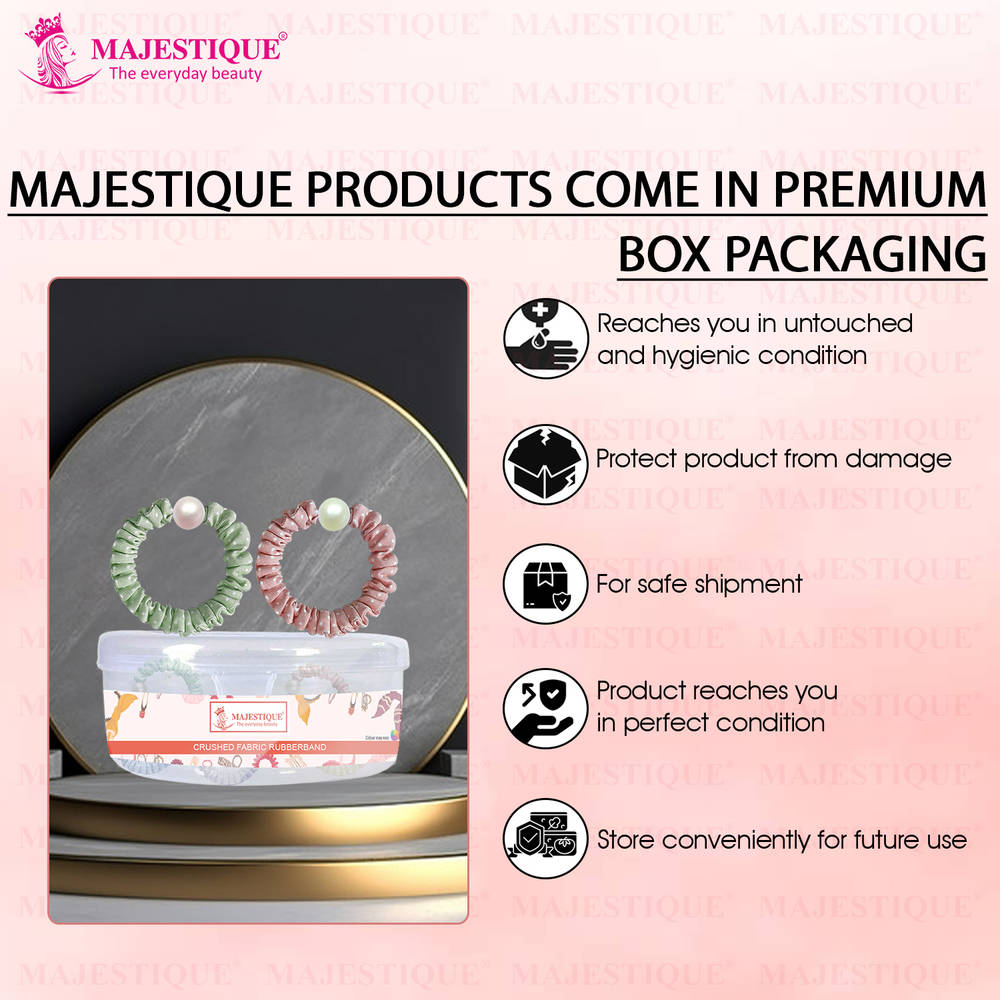 Image 6 of Majestique Classic Cotton Pearl Scrunchies, Stretchy Rubber Band, Ponytail Holder