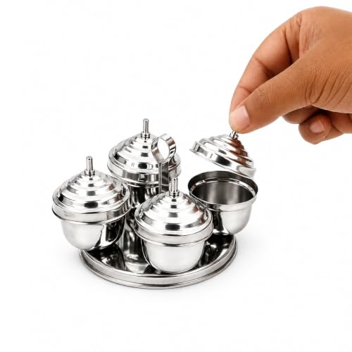 Image 7 of Spillbox Brass Traditional Handcrafted Stainless Steel Kumkum Holder 4 In 1 Dabbi