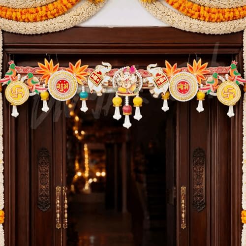 Image 6 of Divyakosh Handcrafted Designer Toran for Main Door | Premium Ganesh Shubh-Labh Elephant Door Hanging | Festive Diwali Pooja Home Deフ…or Bandhanwar - 40 Inch