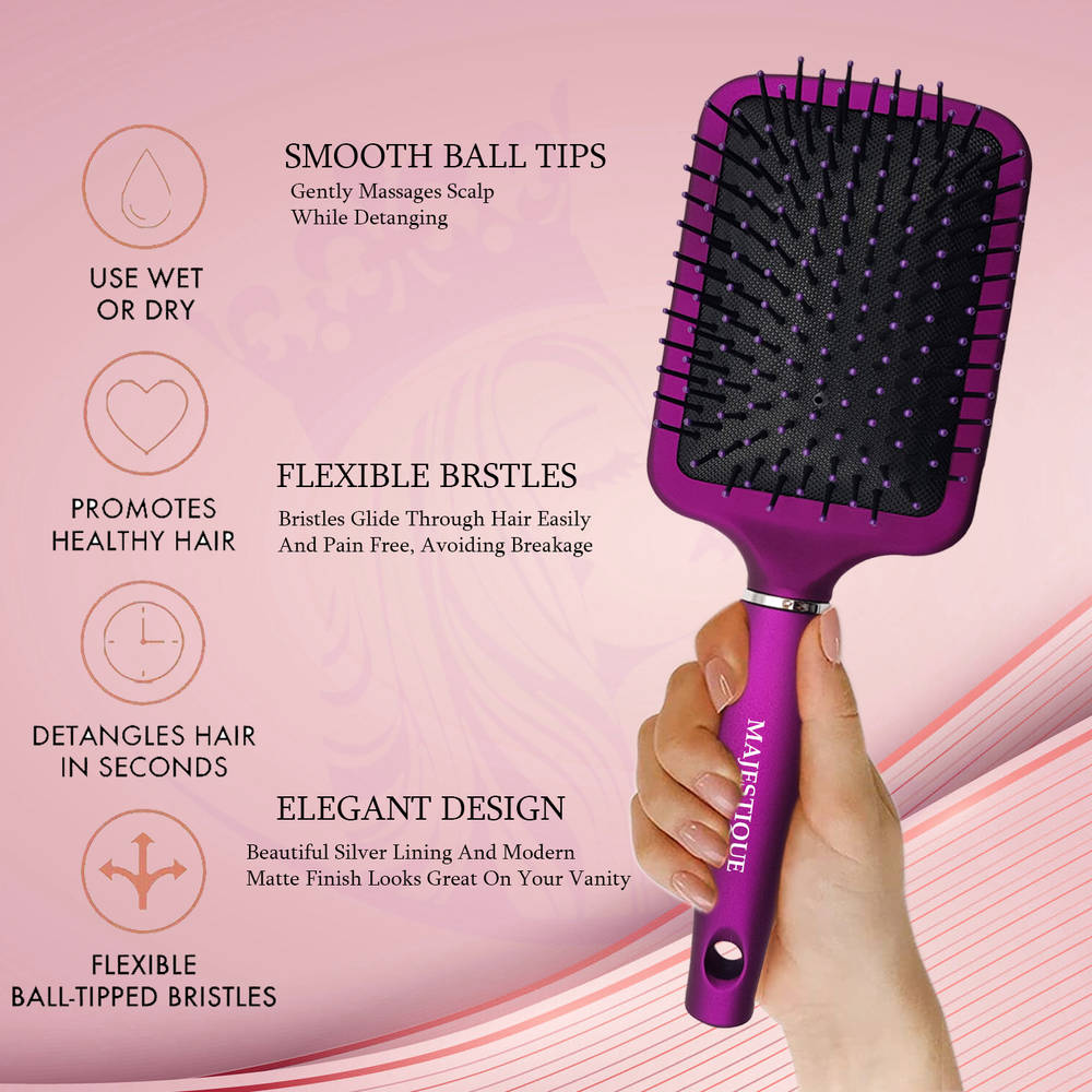 Image 6 of Majestique Purple Paddle Hair Brush - Refresh and Extend - Soft Nylon Bristles
