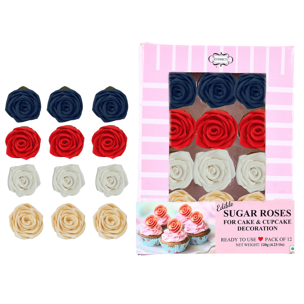 Image 6 of Confect Edible Sugar Roses Cake Toppers - Pack of 12 (02)