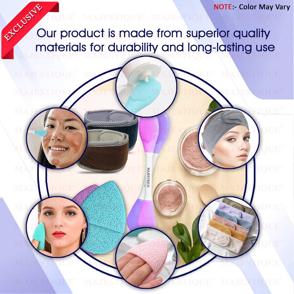 Image 7 of Majestique Facial Head Band, Dual Sided Silicone Brush With Makeup Remover Sponge