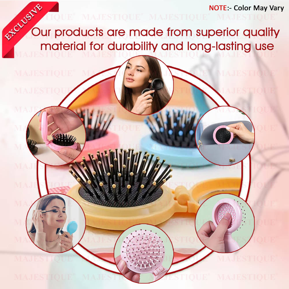 Image 7 of Majestique Portable Folding Hair Brush With Mirror
