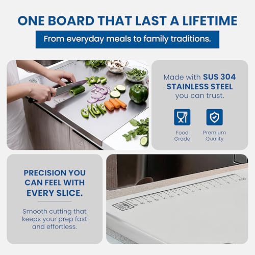 Image 7 of HomeWiz Large Steel Chopping Board for Kitchen - 100% Stainless Steel Cutting Board | Heavy Duty Chopping Board | Non-Porous Hygienic Surface for Vegetables, Meat & Fish, Rust-Resistant | 41 x 31 cm