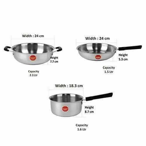 Image 3 of Stainless Steel Induction Cookware Sauce Pan +Kadhai + Fry Pan - Set of 3