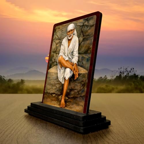 Image 3 of Sai Baba Small Wooden Idol 4x5 Inch Elegant Bhakti HD Printed Home Decor