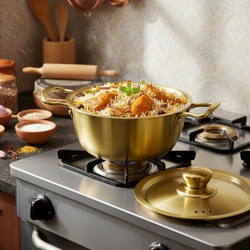 Image 8 of Spillbox Stainless Steel Gold Coated Serving Bowl with Lid (Small)