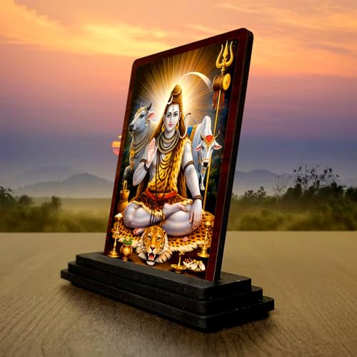 Image 3 of Temple Gift Lord Shiva Wooden Table Idol 4x5 Inch HD Printed Decorative Piece