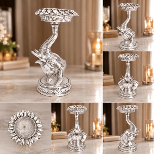 Image 5 of Elaris 999 Pure Silver Plated Elephant Candle Holder Showpiece – 5.31 Inch, Silver Plated