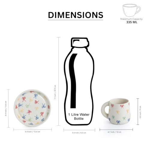 Image 7 of ExclusiveLane Ribbon Bow Hand Embossed Ceramic Tea Cup with Saucer Set of 2 335 ml Microwave Safe