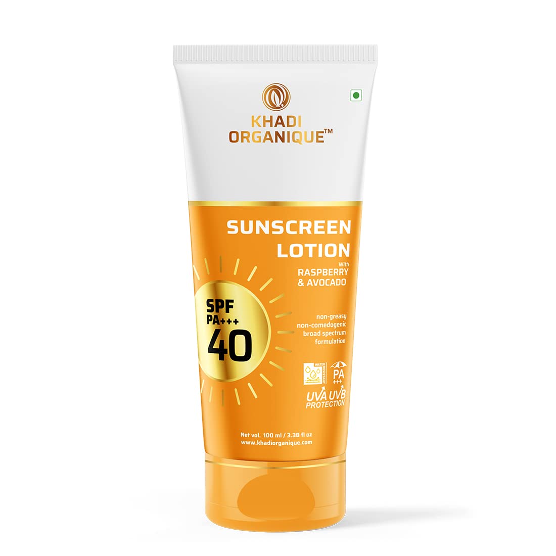 Image 1 of 100 ml for the product Khadi Organique Sunscreen Lotion SPF 40 PA+++ with Raspberry, Avocado & Jojoba Oil