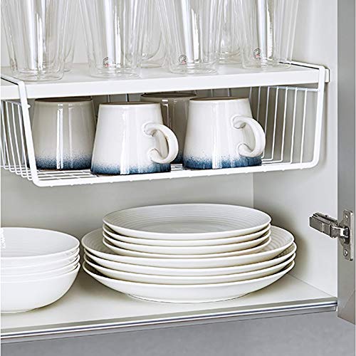 Image 7 of Go Hooked 16 Inch Under Shelf Storage Basket | Heavy Duty Metal Under Cabinet Organizer for Kitchen, Pantry, Cupboard, Wardrobe, Closet & Bathroom | Hanging Wire Basket (Silver, Pack of 1)
