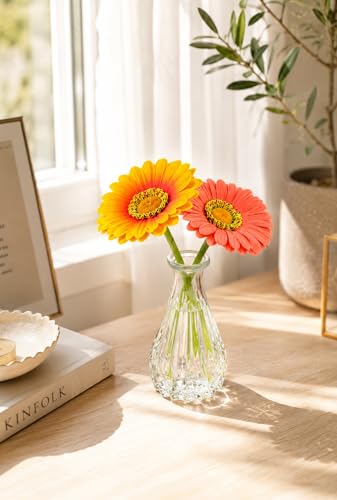 Image 7 of Divyakosh Artificial Flower Vase | Glass Vase (1) with Gerbera Flowers (2) | Home Decoration Items for Living Room | Aesthetic Home Decor, Vase for Home deフ…or'