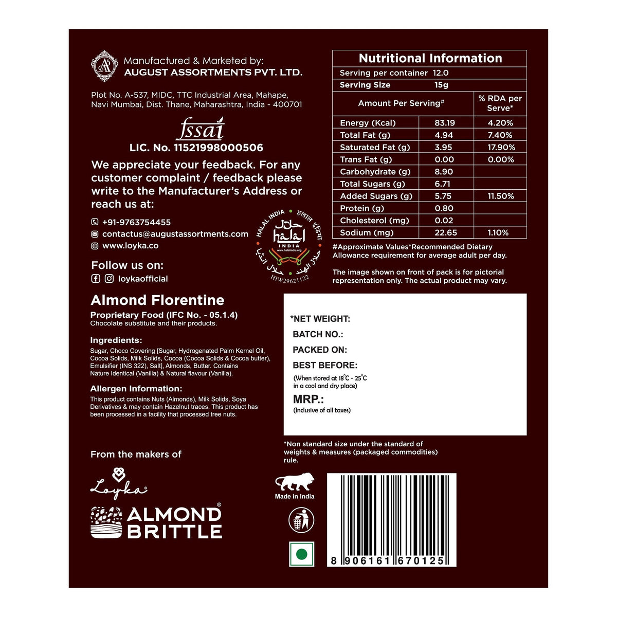 Image 5 of Loyka Almond Florentine 12 pcs Box