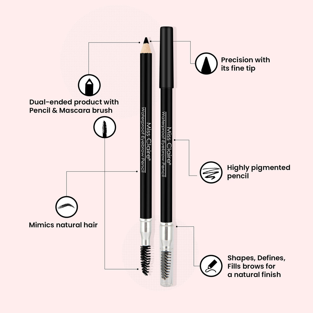 Image 4 of Miss Claire Waterproof Eyebrow Pencil With Mascara Brush - 01 Black