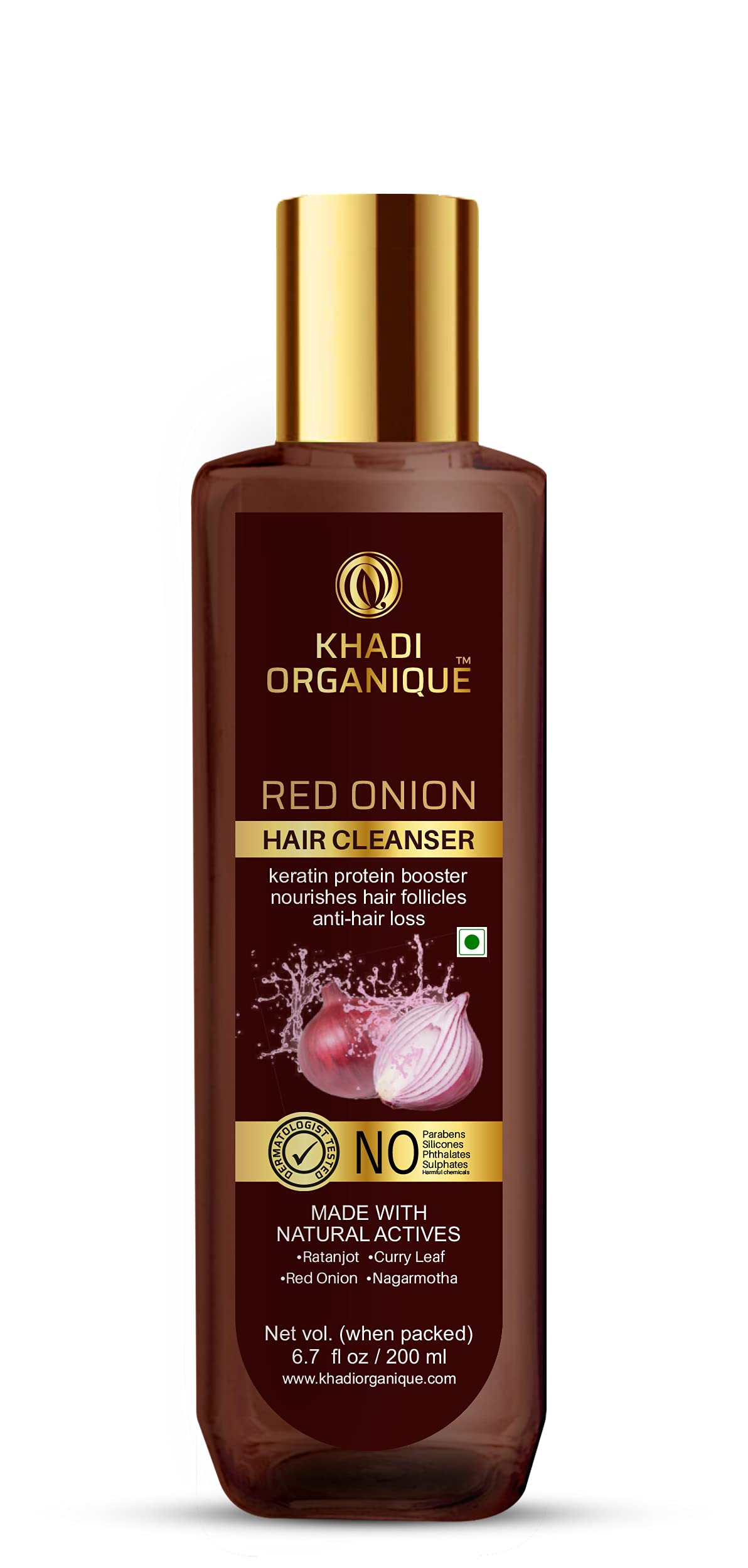 Image 1 of 200 ml for the product Khadi Organique Red Onion Herbal Shampoo with Keratin Booster