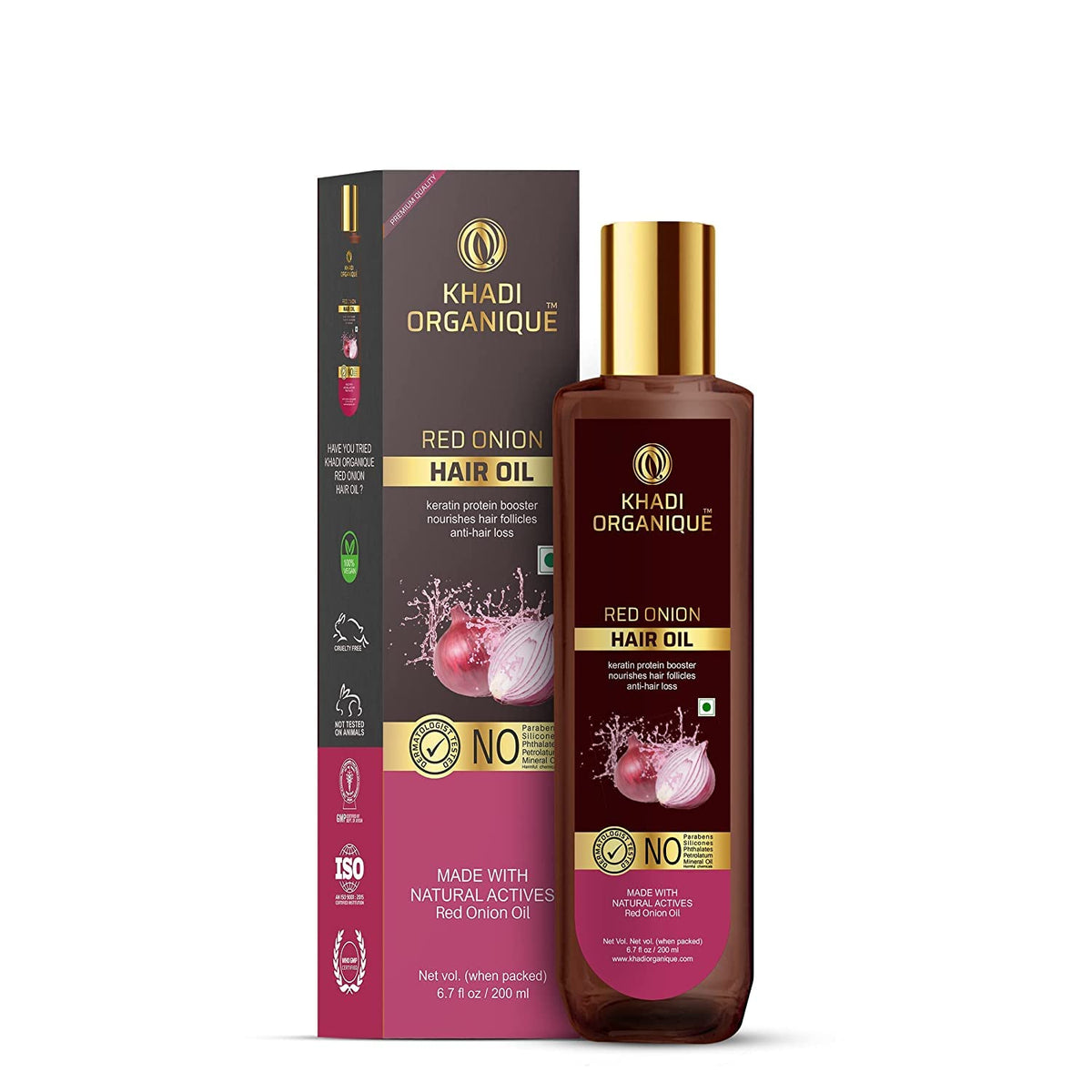 Image 1 of 200 ml for the product Khadi Organique Red Onion Hair Oil for Hair Growth & Anti Hair Fall