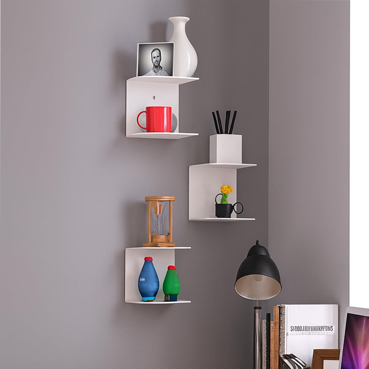 Image 5 of Go Hooked Heavy Duty Metal Wall Mounted Book Shelves for Study Room, Living Room and Bedrooms (1 Pc) (White)