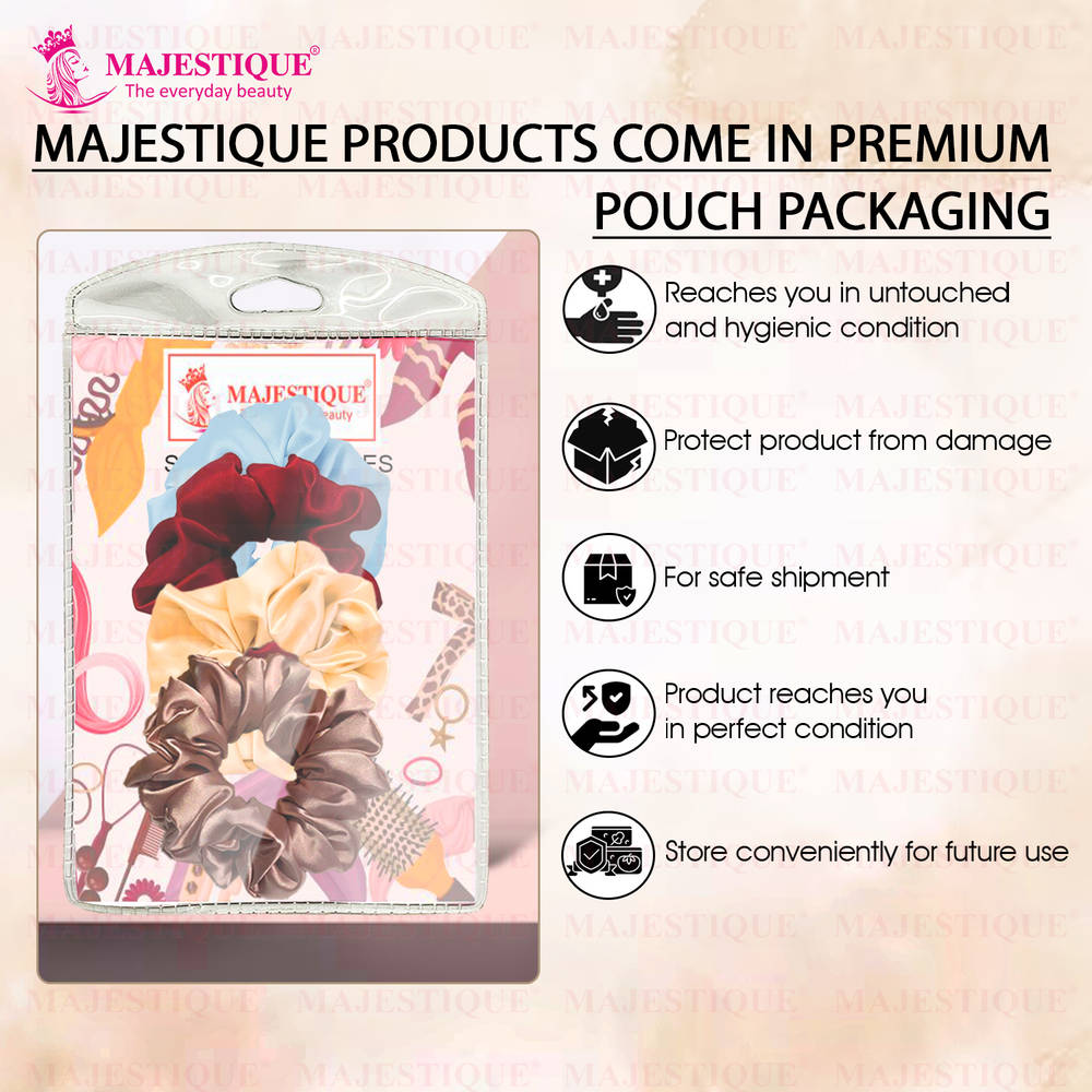 Image 6 of Majestique Satin Silk Scrunchies Ponytail Holder Hair Accessories Hair Ties - 4 Pcs (Multicolor)