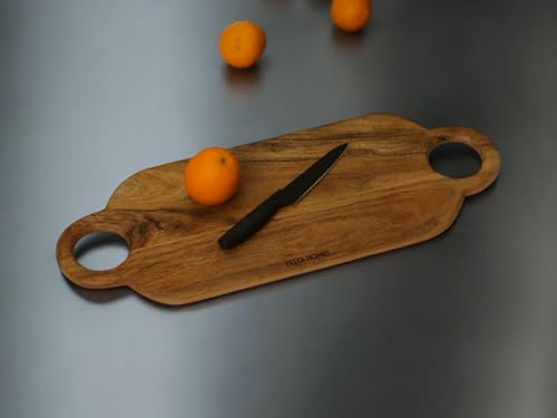 Image 6 of Vesta Homes Wooden Platter, Serving Board, Charcuterie, and Cheese and Cutting Board for Kitchen | Natural Acacia Wood | 61x23x1.5 cm