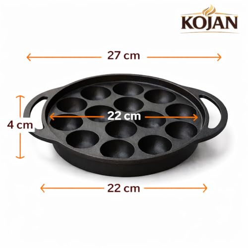 Image 5 of Generic KOJAN Pre-Seasoned Cast Iron Paniyaram Pan 12 Pit 22 cm 2.5 Kg