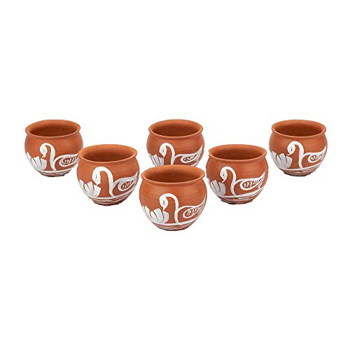Image 1 of Default Title for the product Mitti Cool Earthen Clay Jully Cup Set (150 ml.) White Panting (Swans)